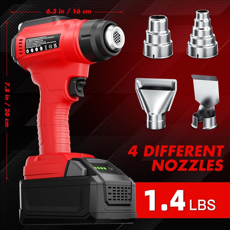 Samvinor Cordless Heat Gun for Milwaukee 18V Battery, 350W 1022°F (550°C) Soldering Heat Gun, Variable Temperature Control Hot Air Gun Kit with 4 Nozzles and Scraper, for Shrink Tubing, PVC Wrap(NO Battery) - Image 3